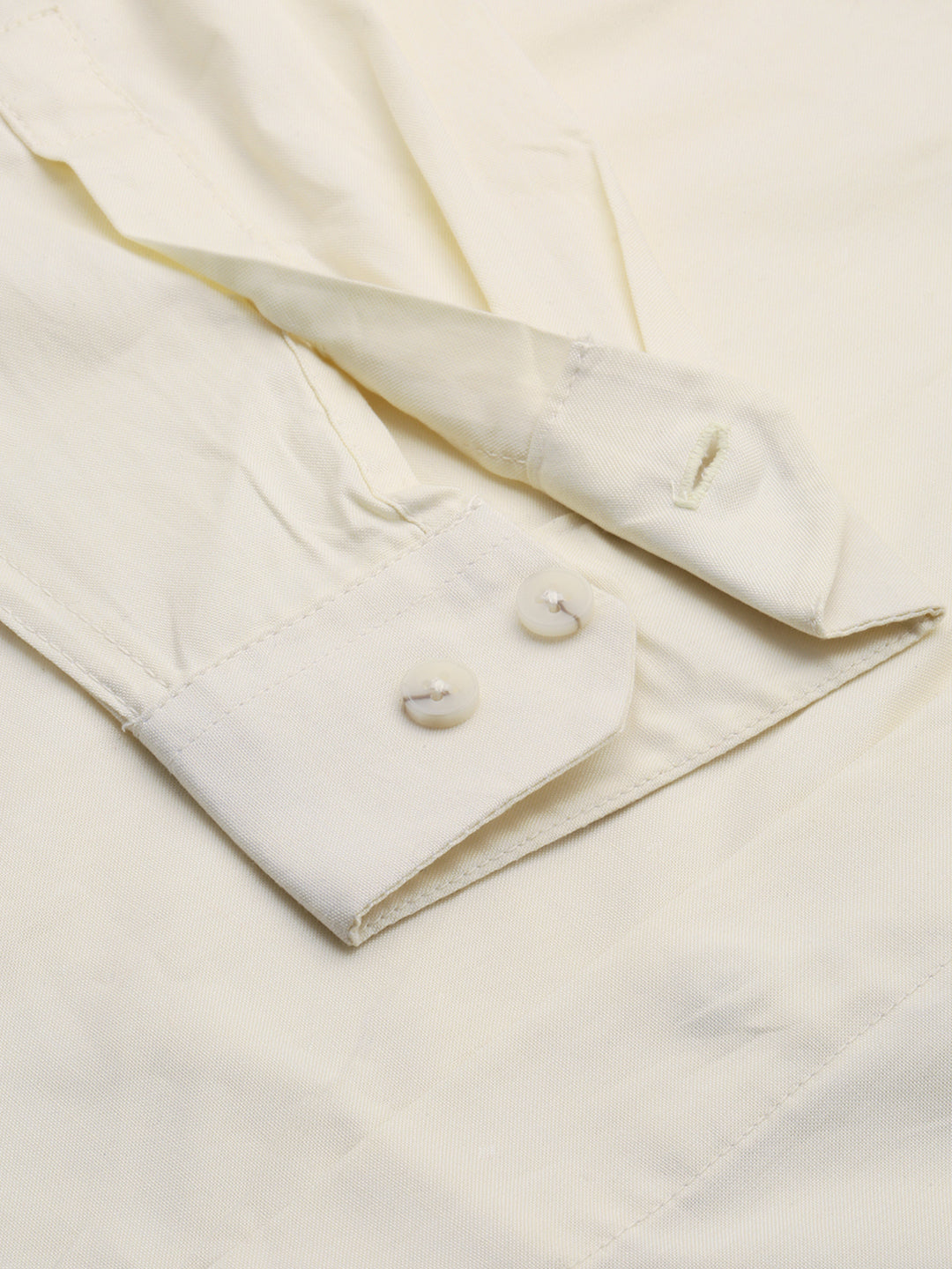 Men Cream Solid Casual Shirt