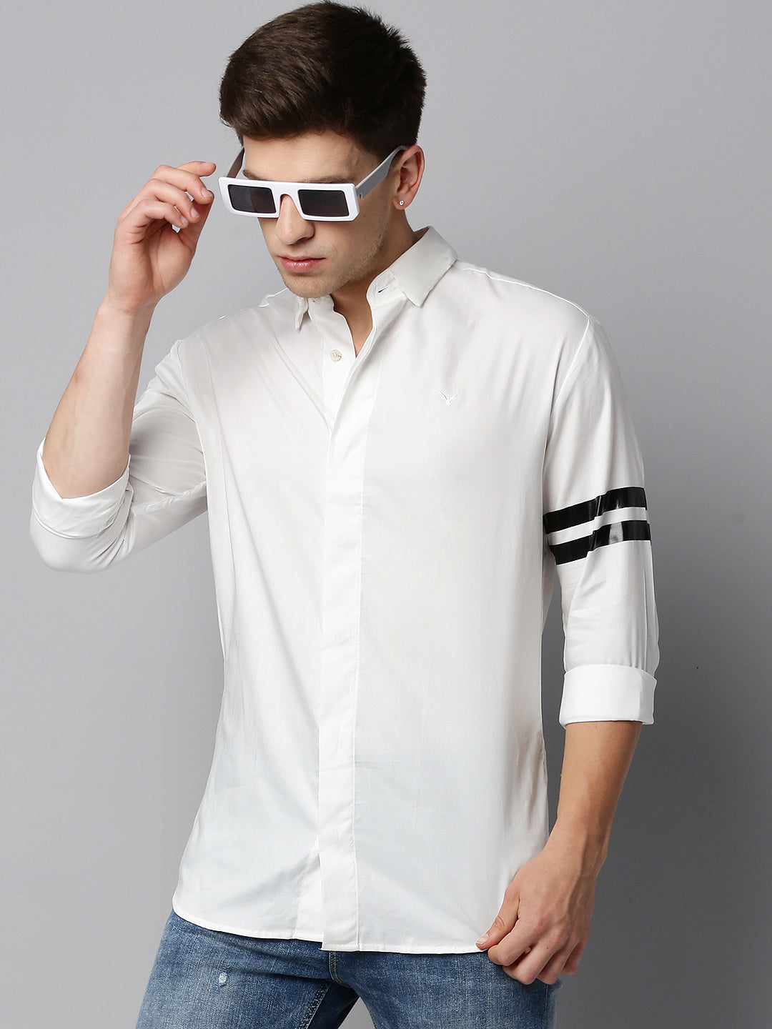 Men White Solid Casual Shirt