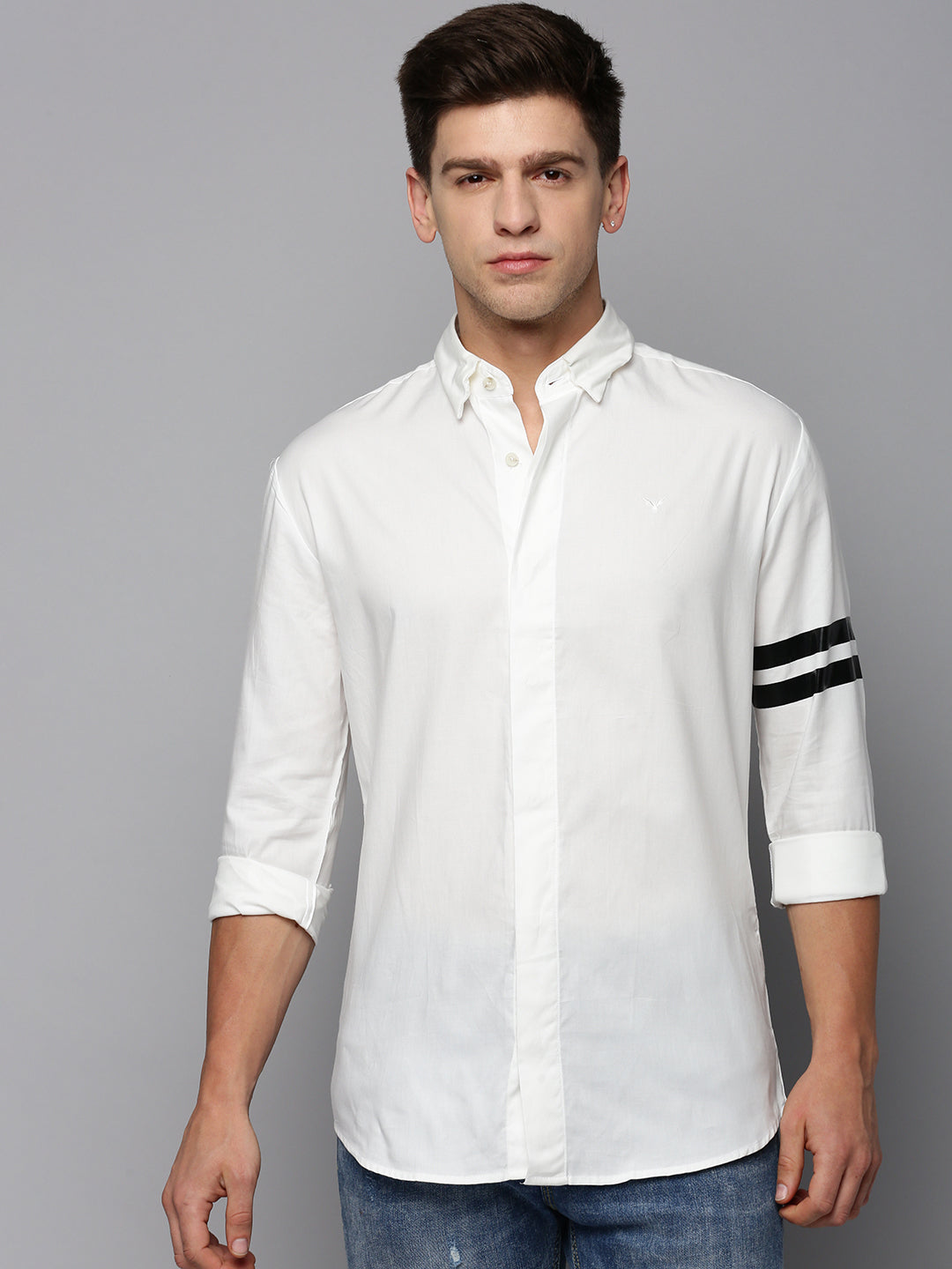 Men White Solid Casual Shirt