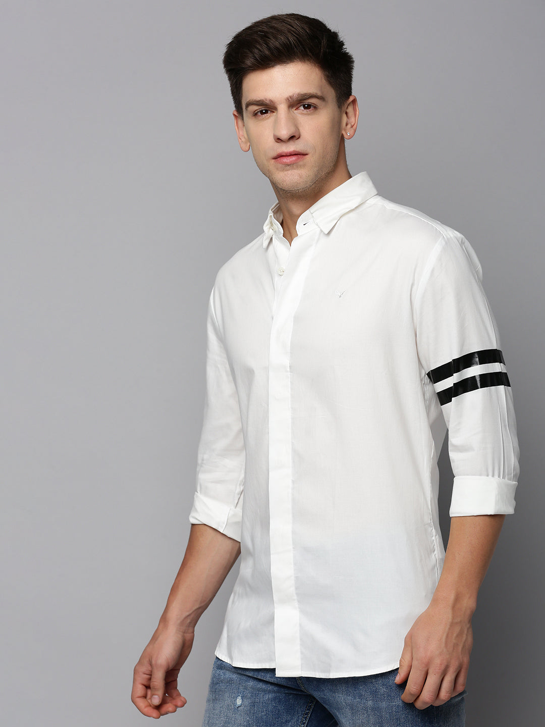 Men White Solid Casual Shirt