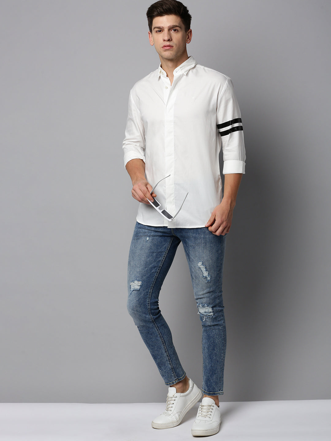 Men White Solid Casual Shirt