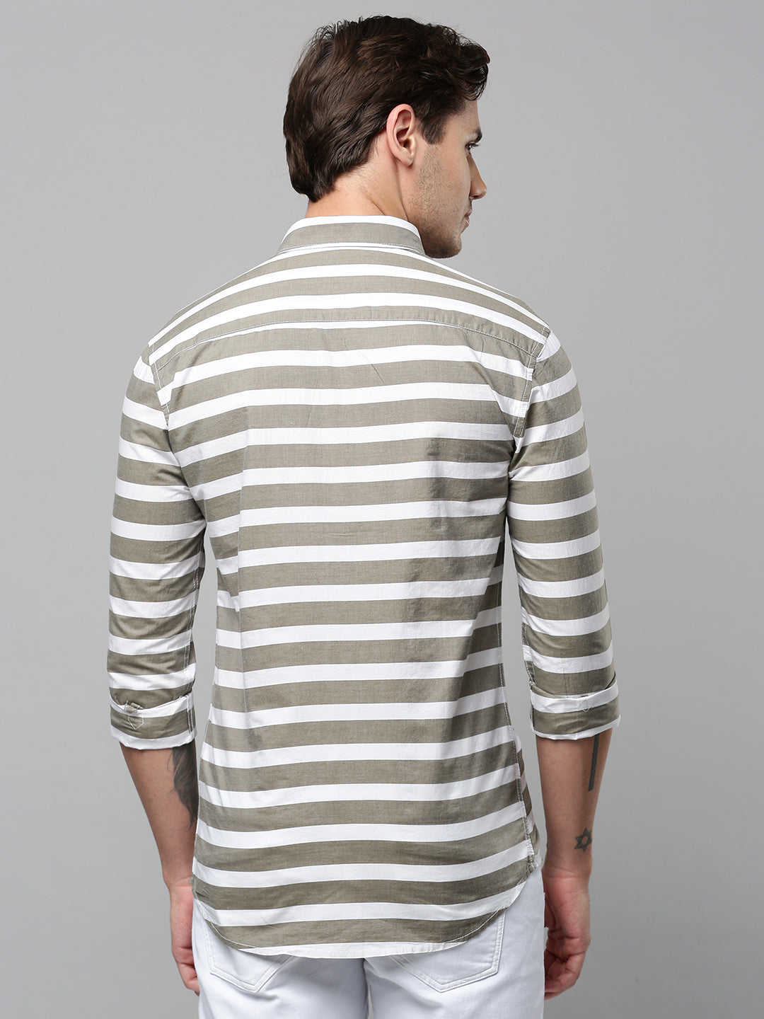 Men Grey Striped Casual Shirt