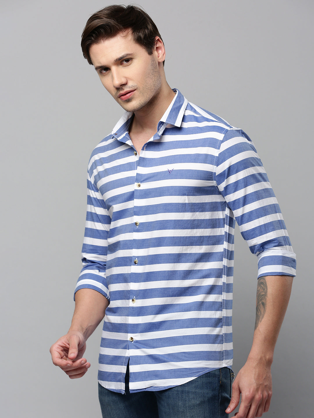 Men Blue Striped Casual Shirt