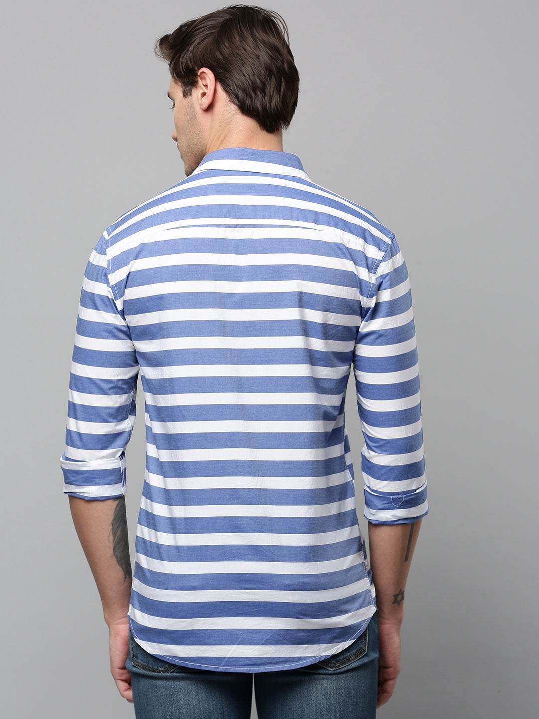 Men Blue Striped Casual Shirt