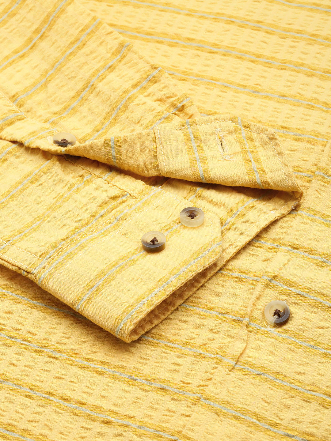 Men Yellow Striped Casual Shirt