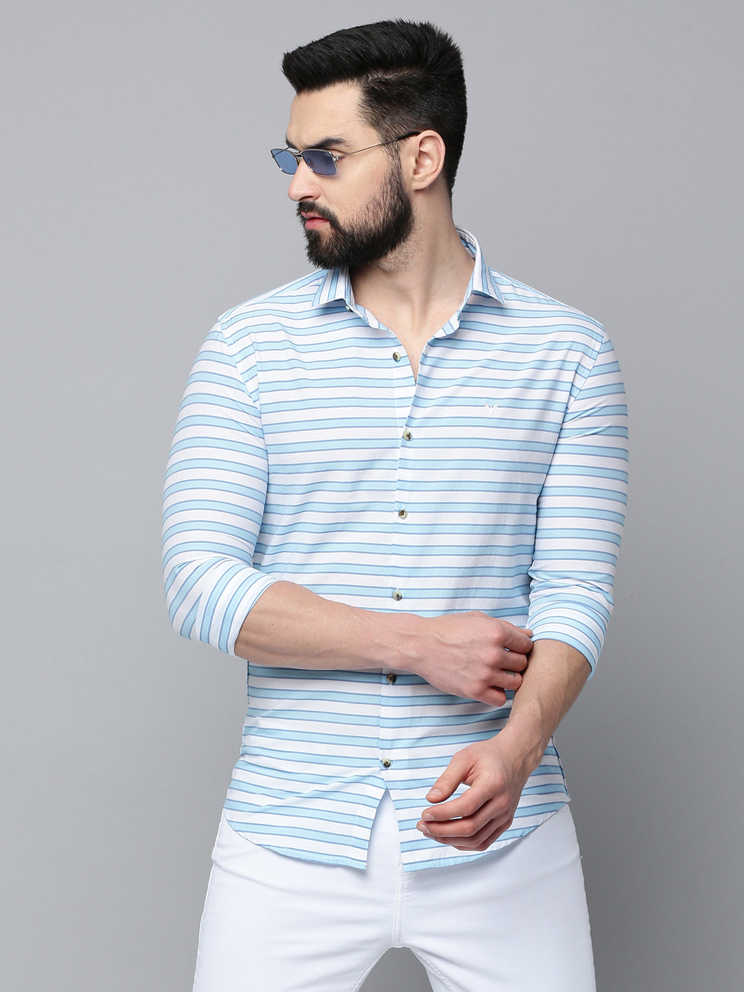 Men Blue Striped Casual Shirt