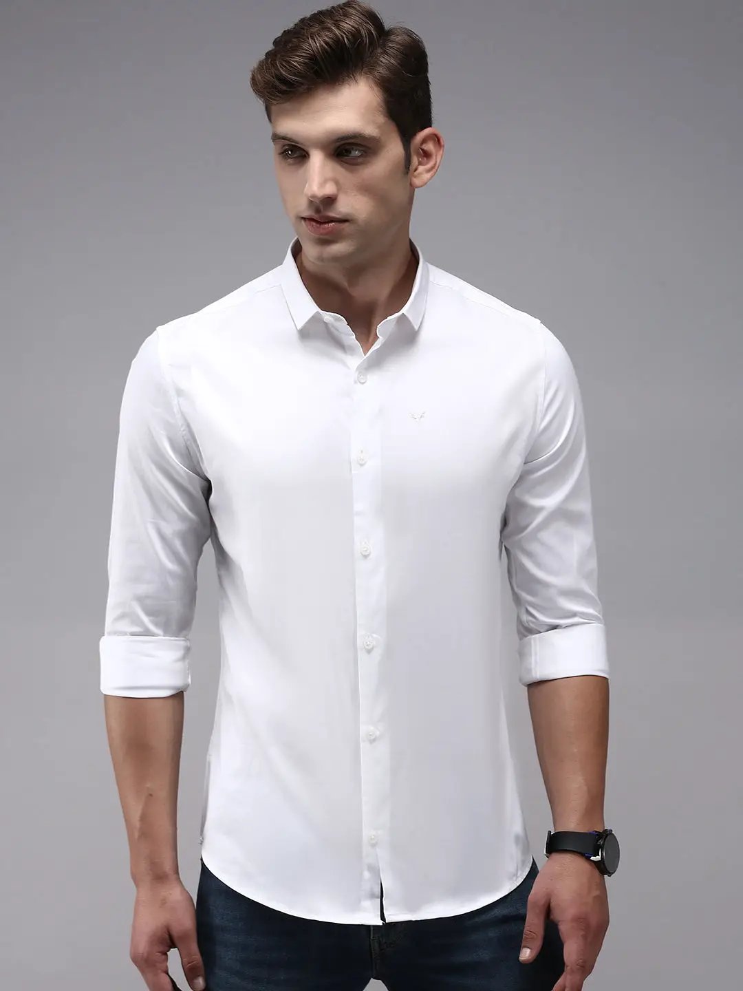 Men's White Solid Casual Shirt