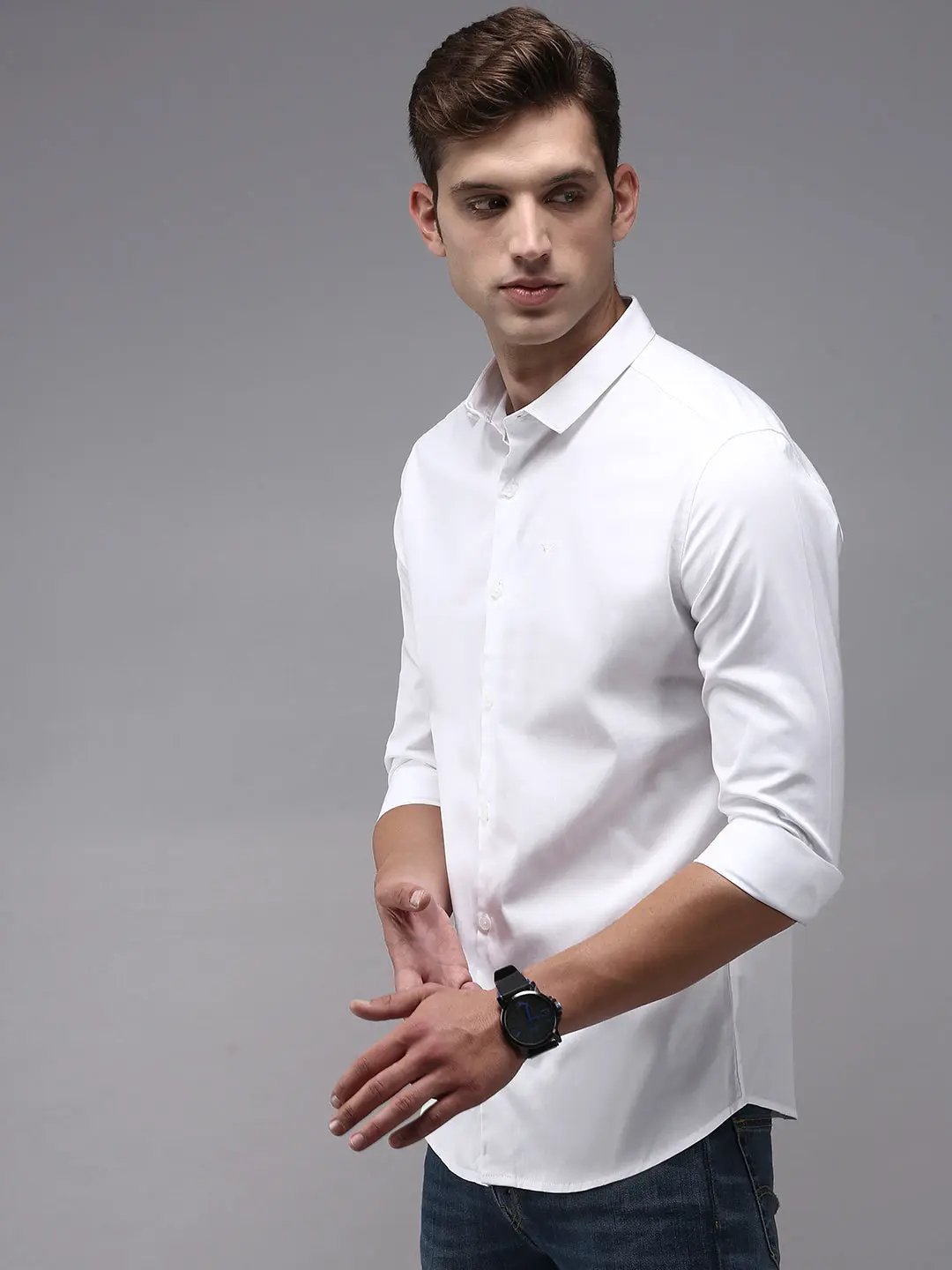 Men's White Solid Casual Shirt