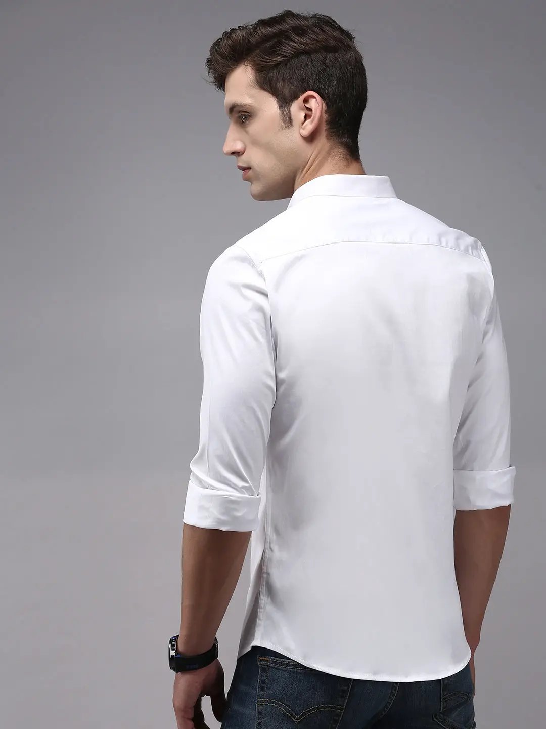 Men's White Solid Casual Shirt
