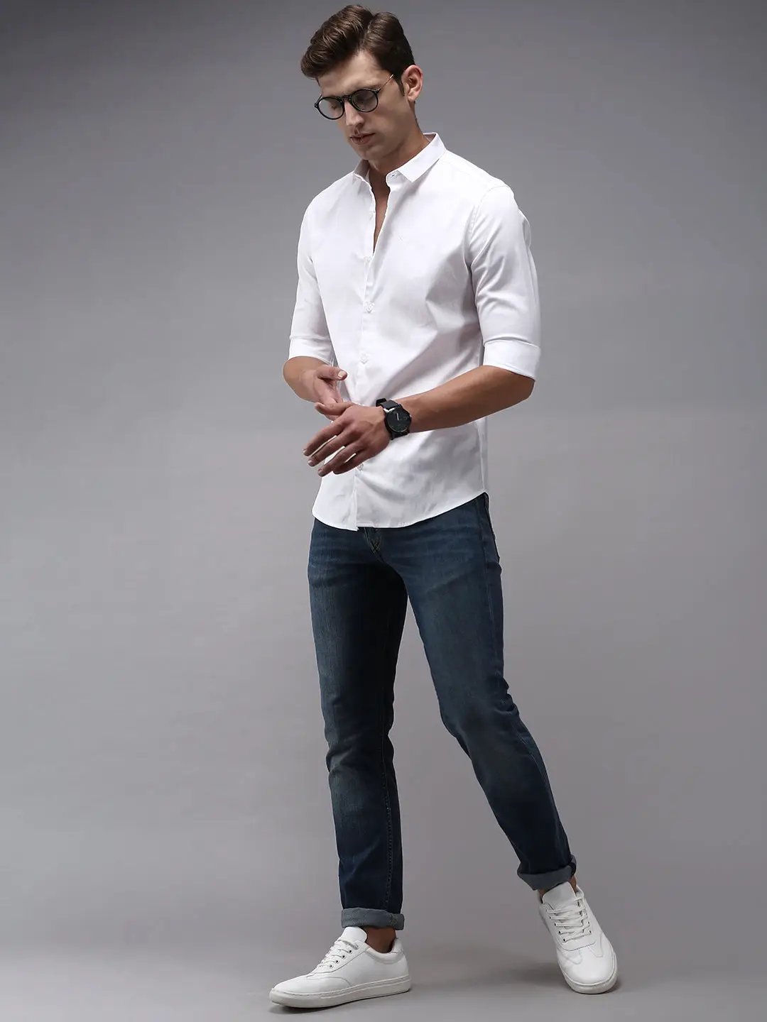 Men's White Solid Casual Shirt