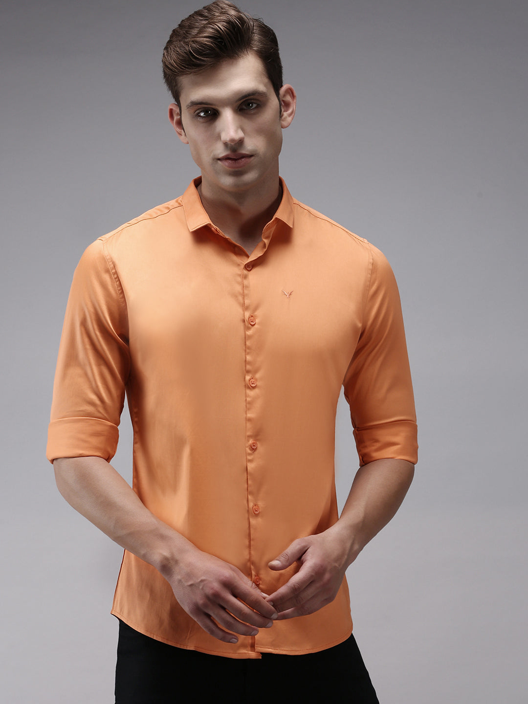 Men Orange Solid Casual Shirt