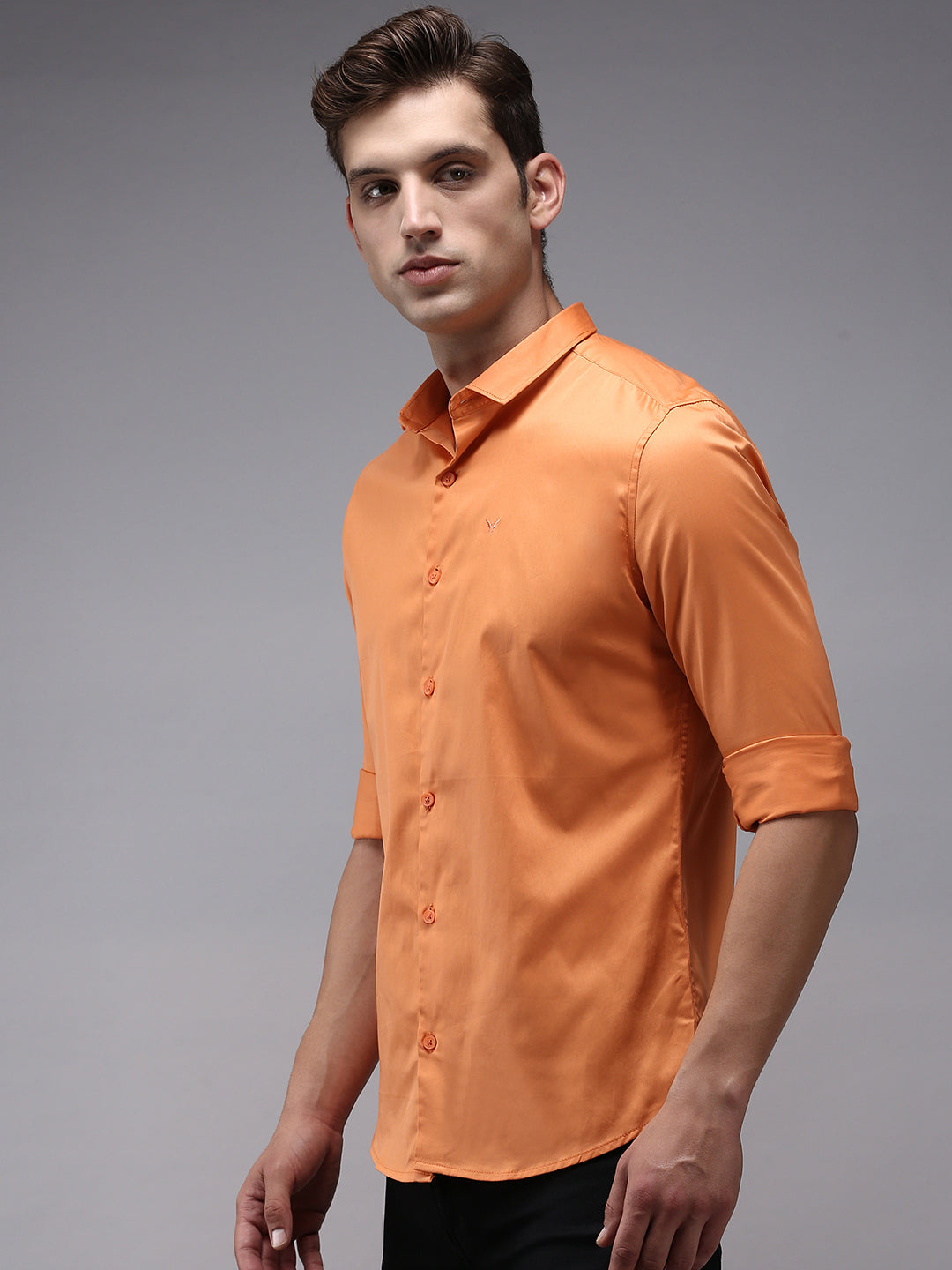 Men Orange Solid Casual Shirt