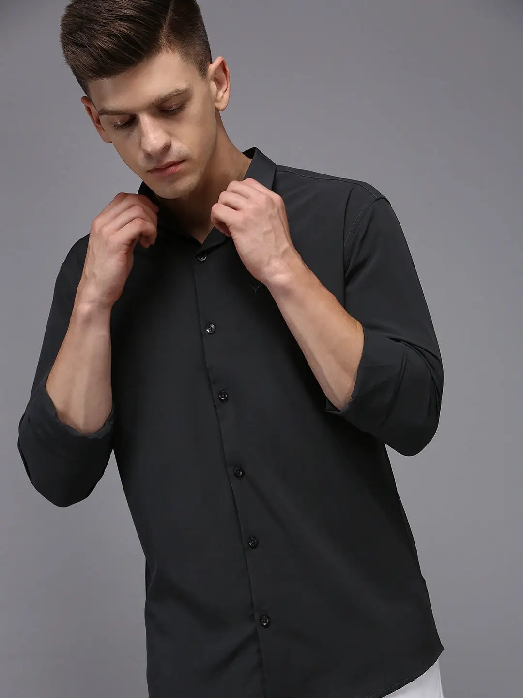 Men's Grey Solid Casual Shirt