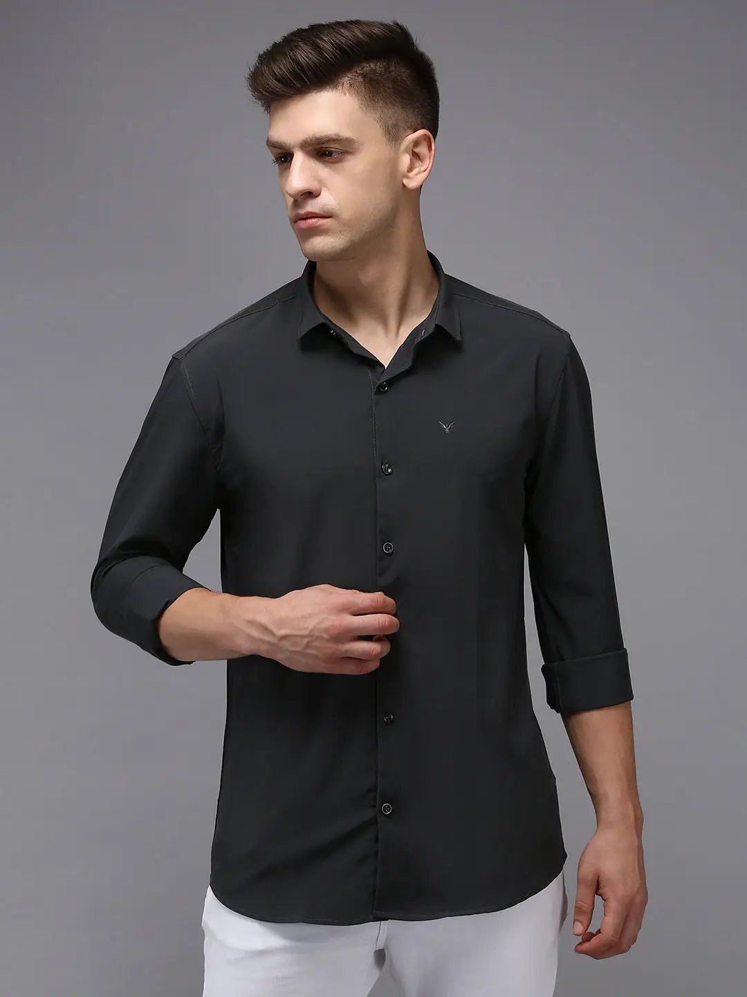 Men's Grey Solid Casual Shirt