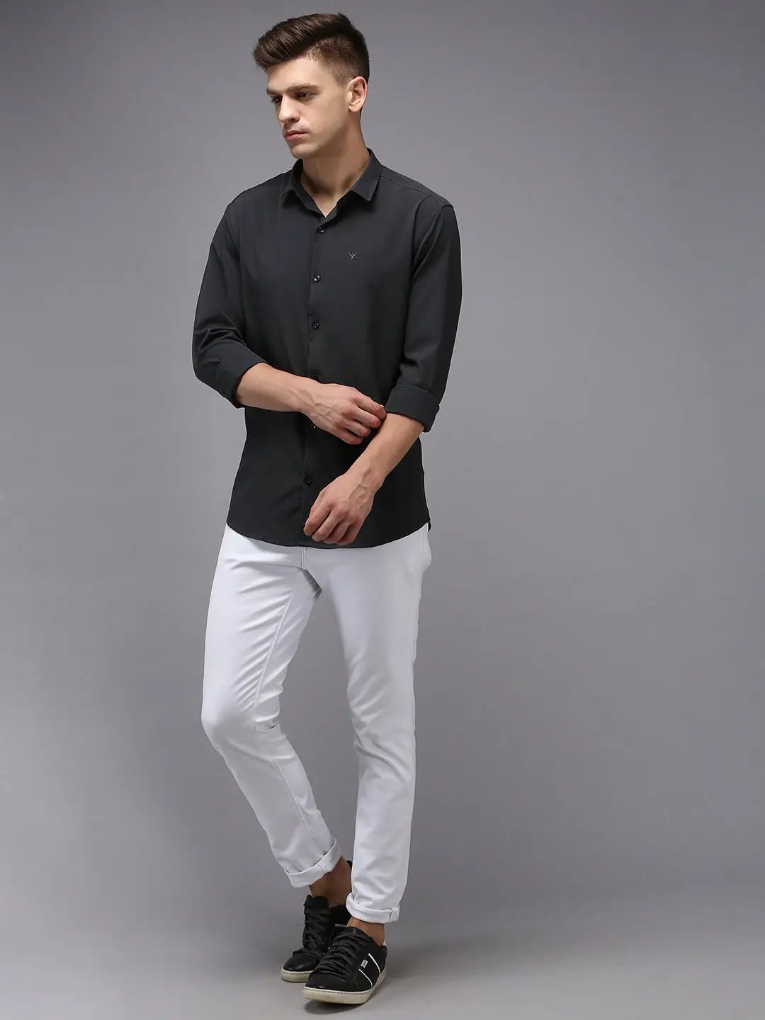 Men's Grey Solid Casual Shirt