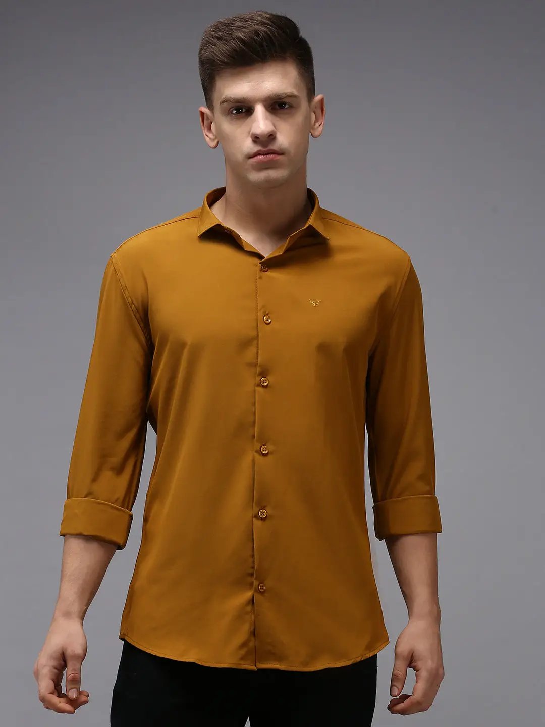Men's Yellow Solid Casual Shirt