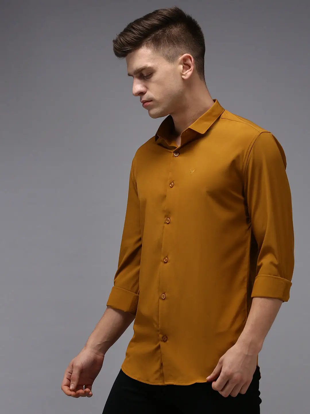 Men's Yellow Solid Casual Shirt