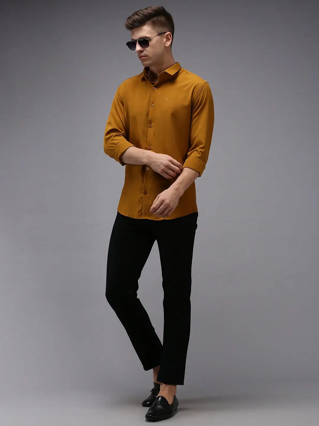 Men's Yellow Solid Casual Shirt