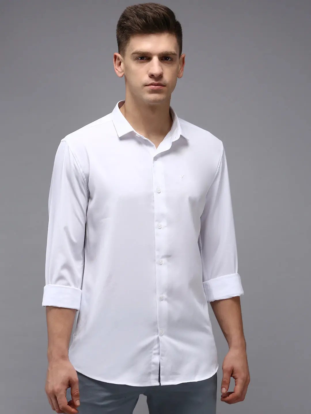 Men's White Solid Casual Shirt