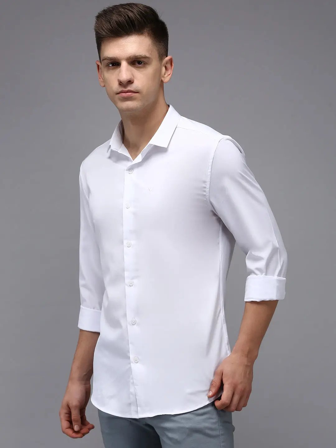 Men's White Solid Casual Shirt