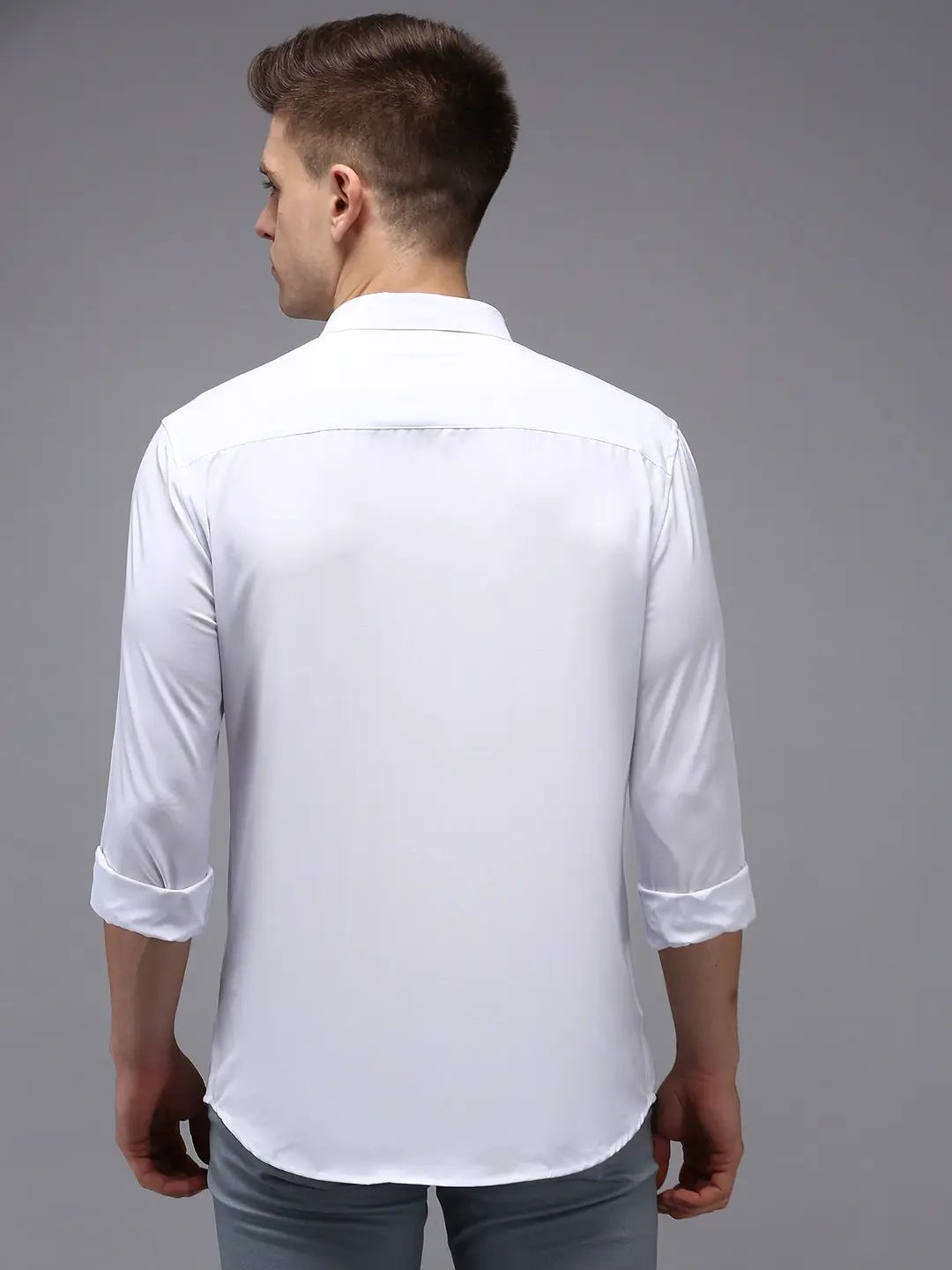 Men's White Solid Casual Shirt