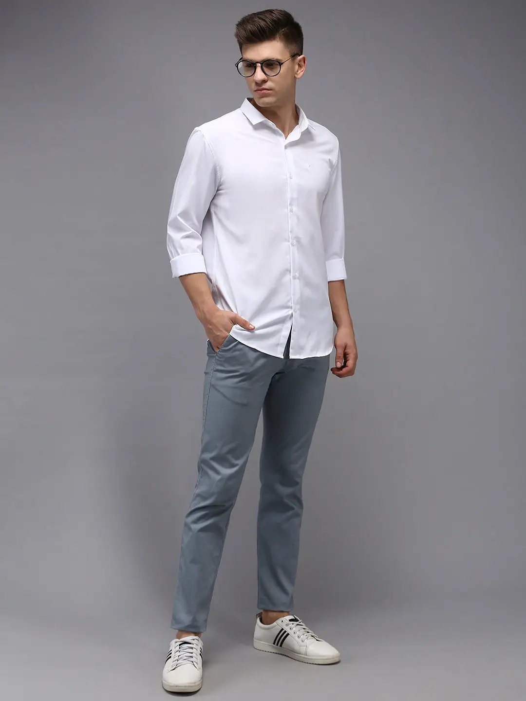 Men's White Solid Casual Shirt