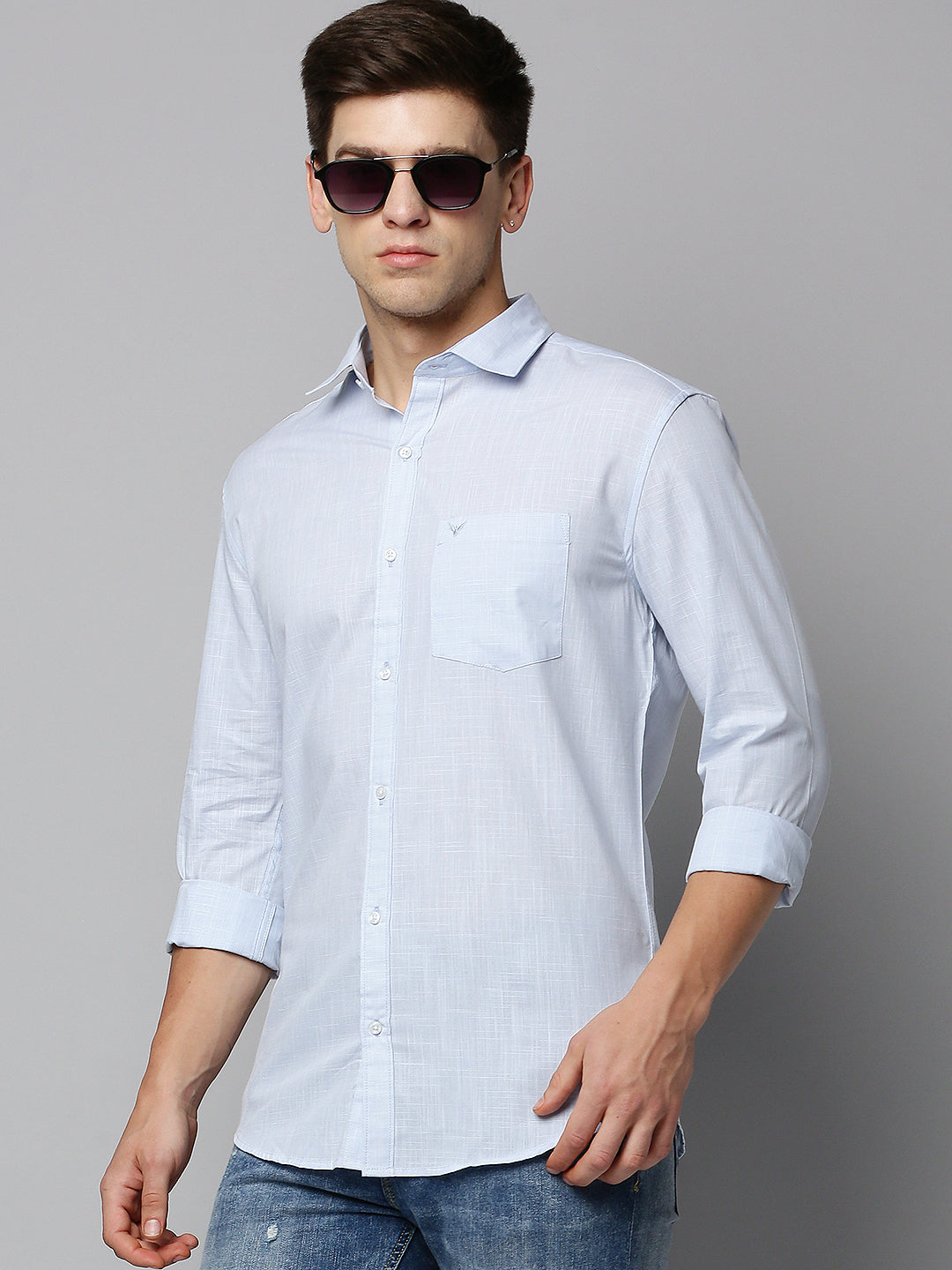 Men Blue Solid Casual Shirt