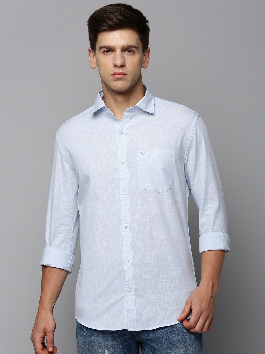 Men Blue Solid Casual Shirt