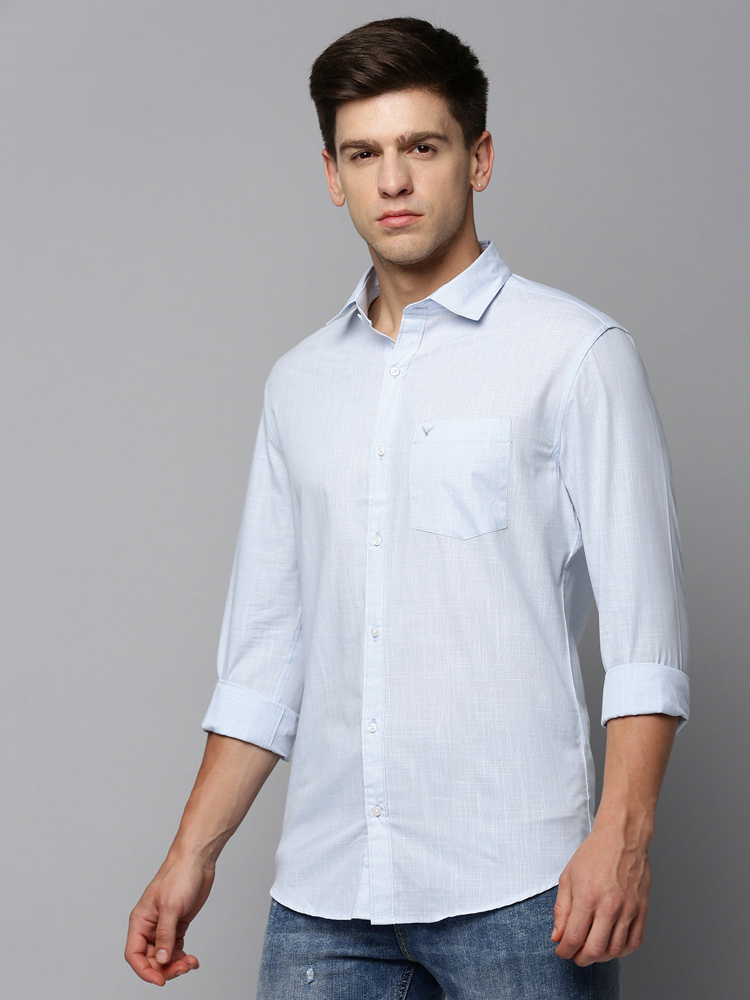 Men Blue Solid Casual Shirt