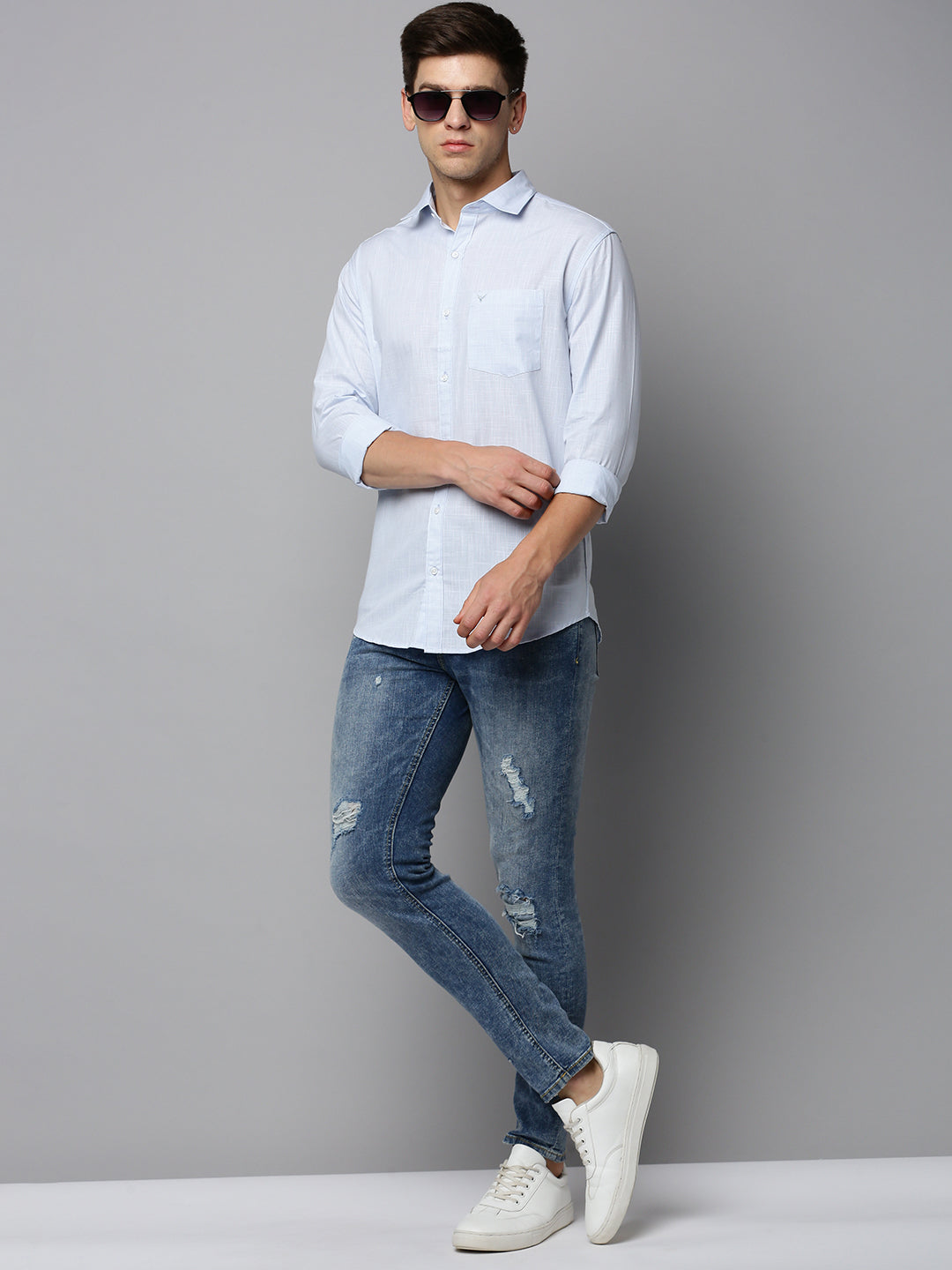 Men Blue Solid Casual Shirt