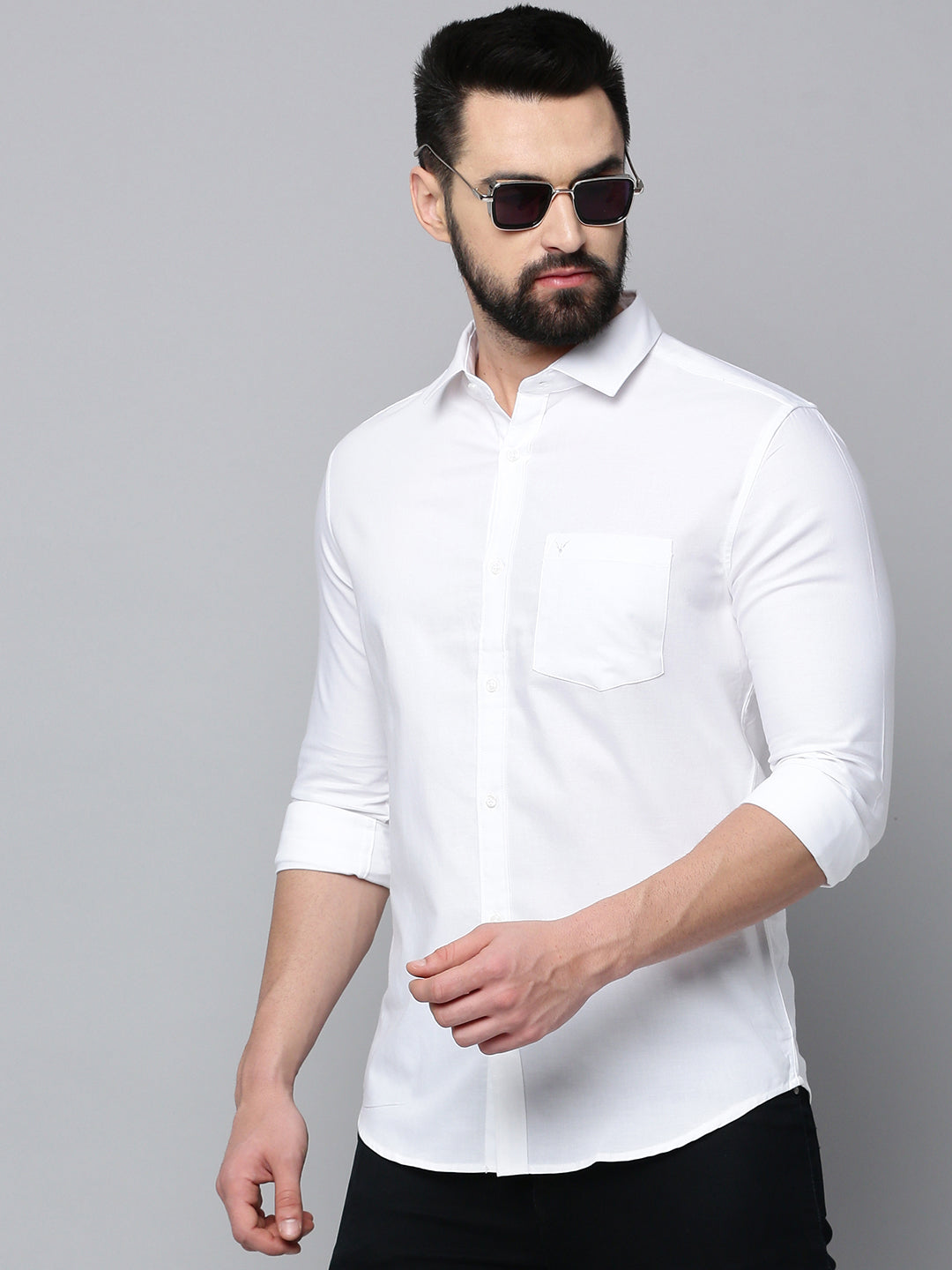 Men White Solid Casual Shirt