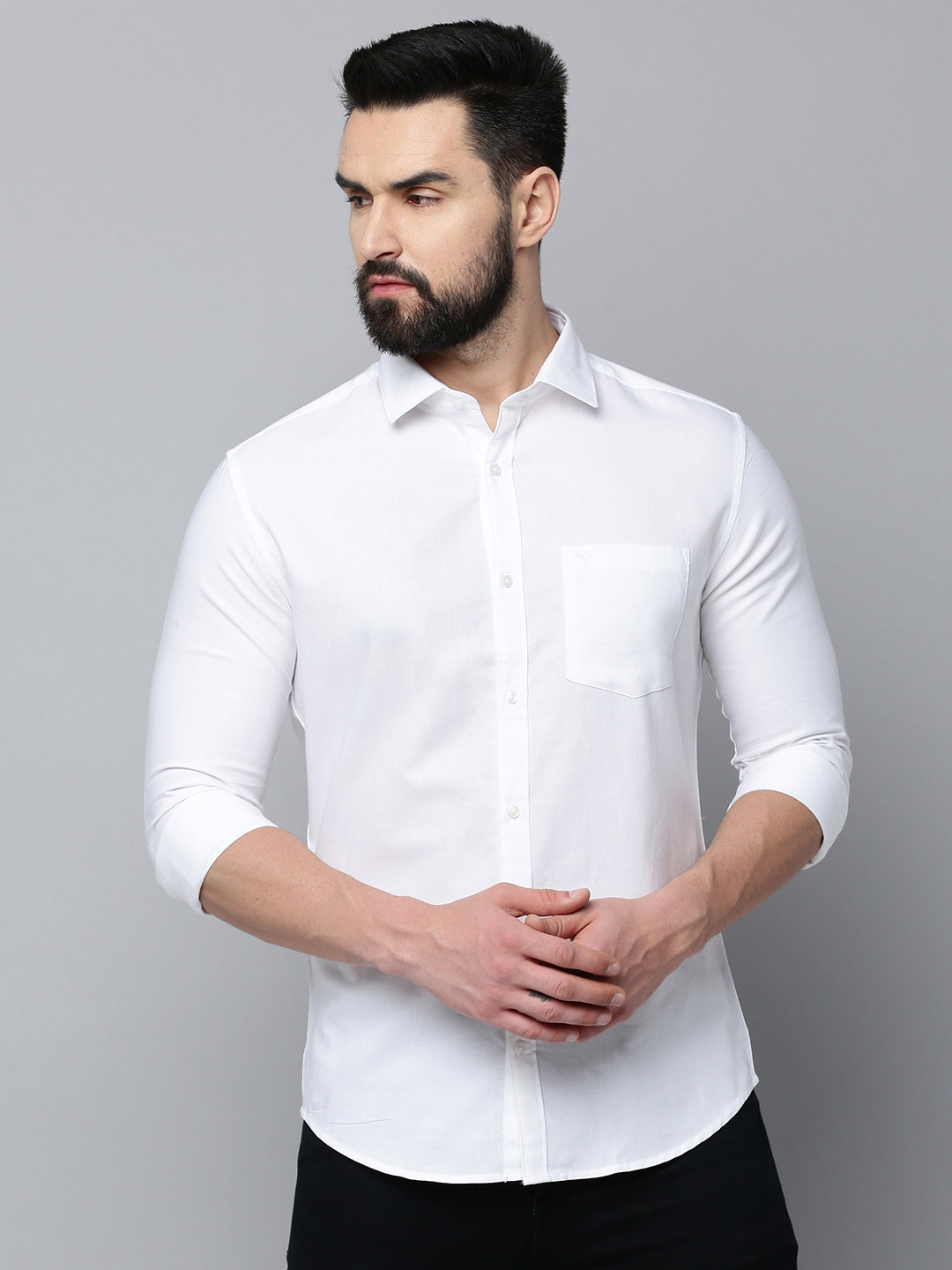 Men White Solid Casual Shirt