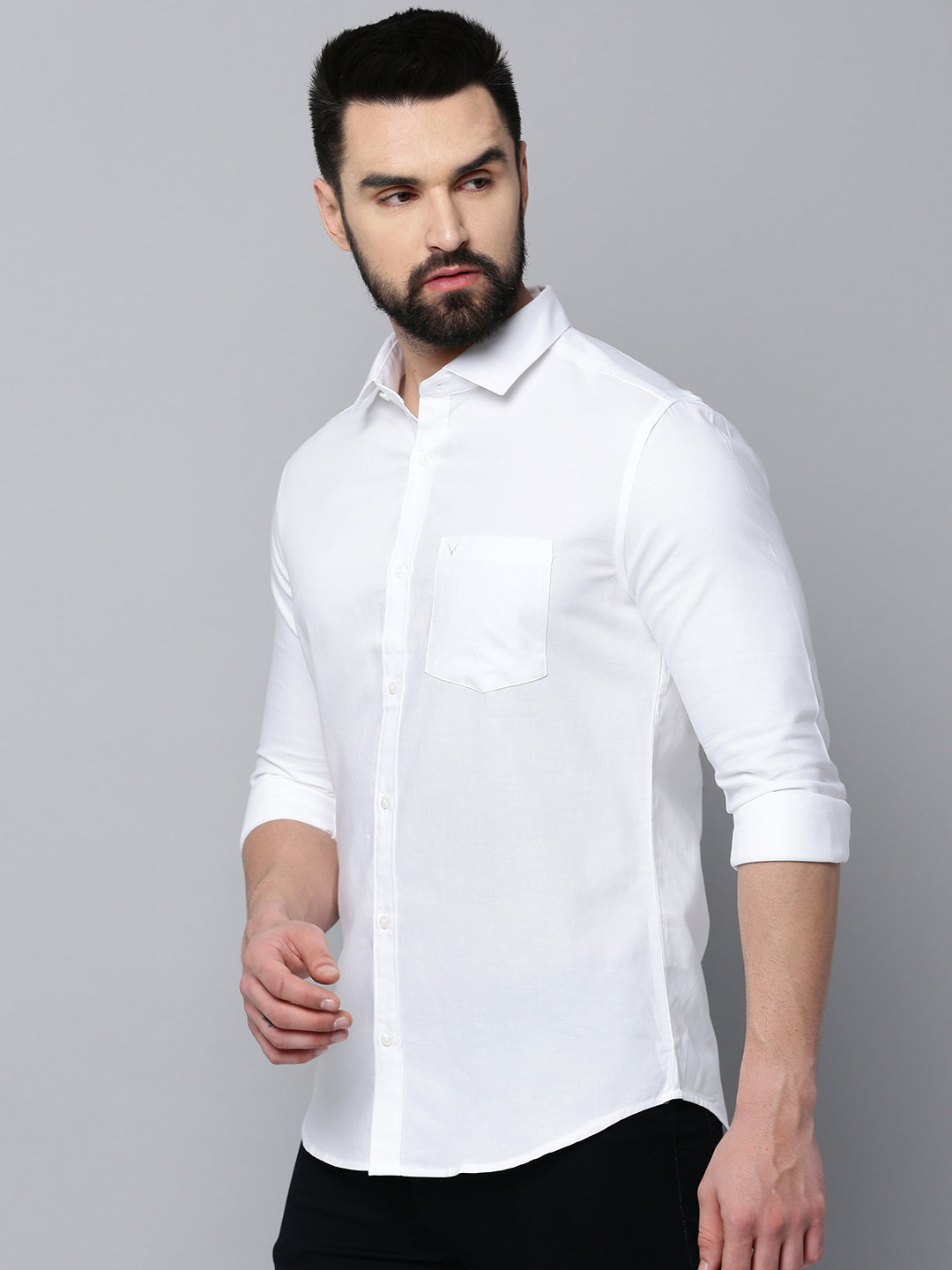 Men White Solid Casual Shirt