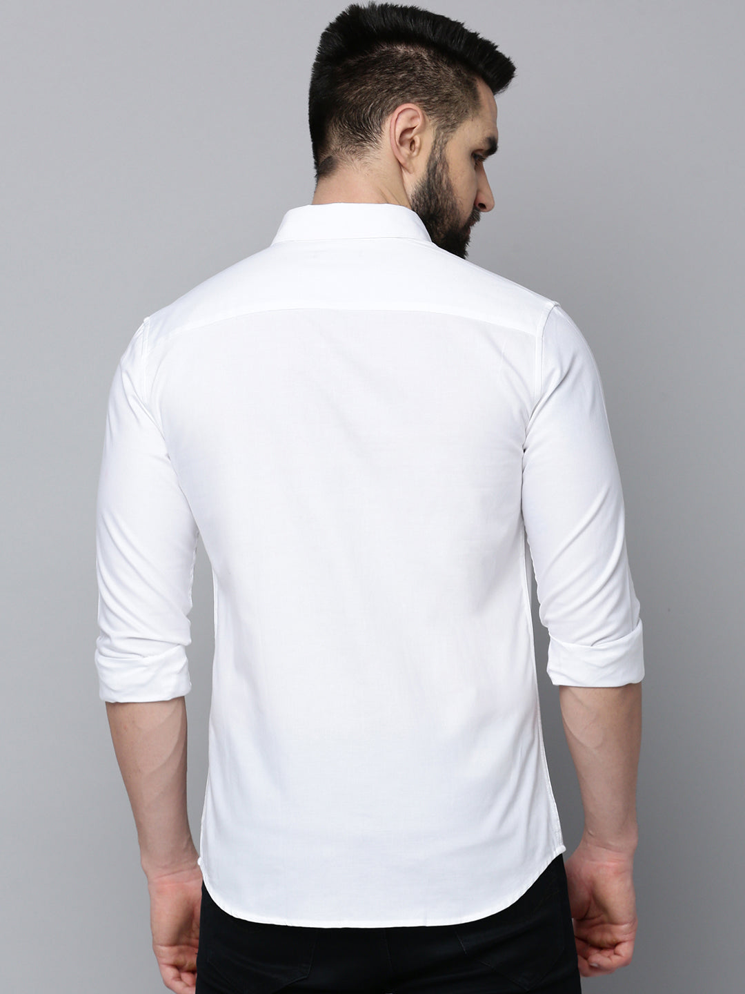 Men White Solid Casual Shirt