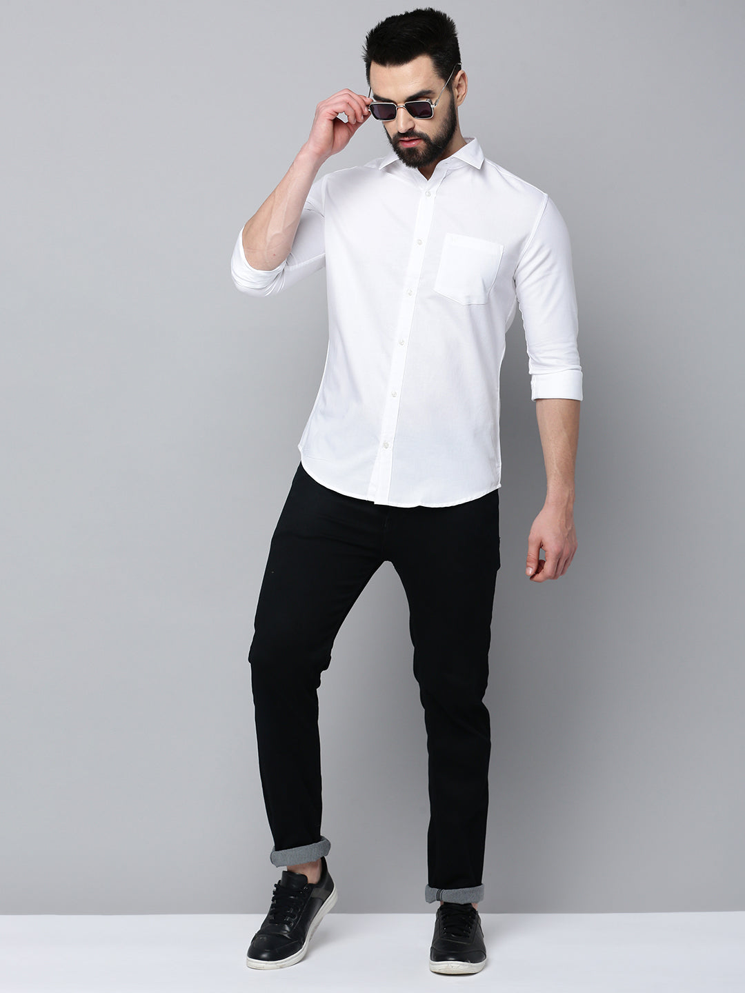 Men White Solid Casual Shirt