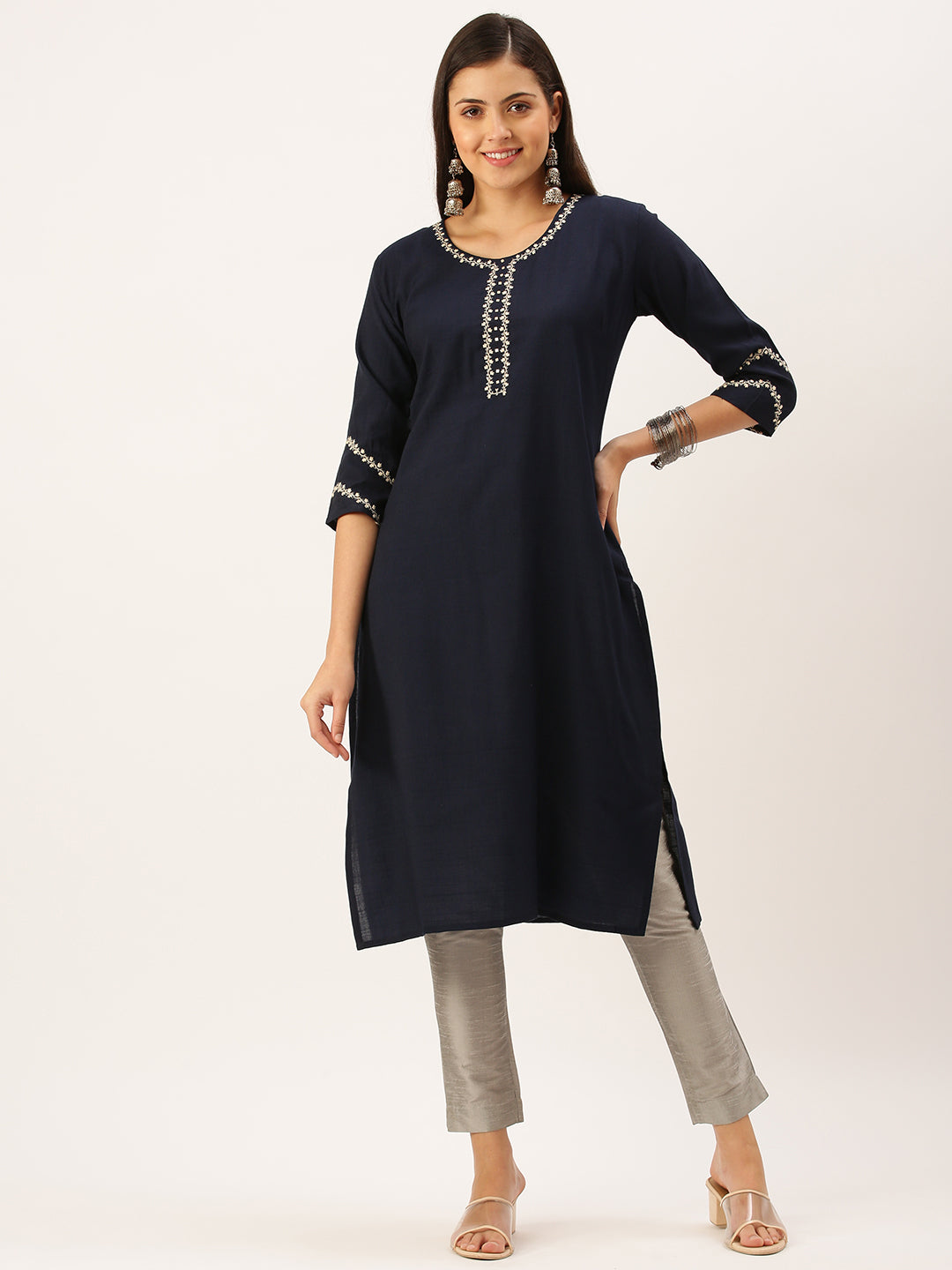 Women's Blue Solid Straight Kurta