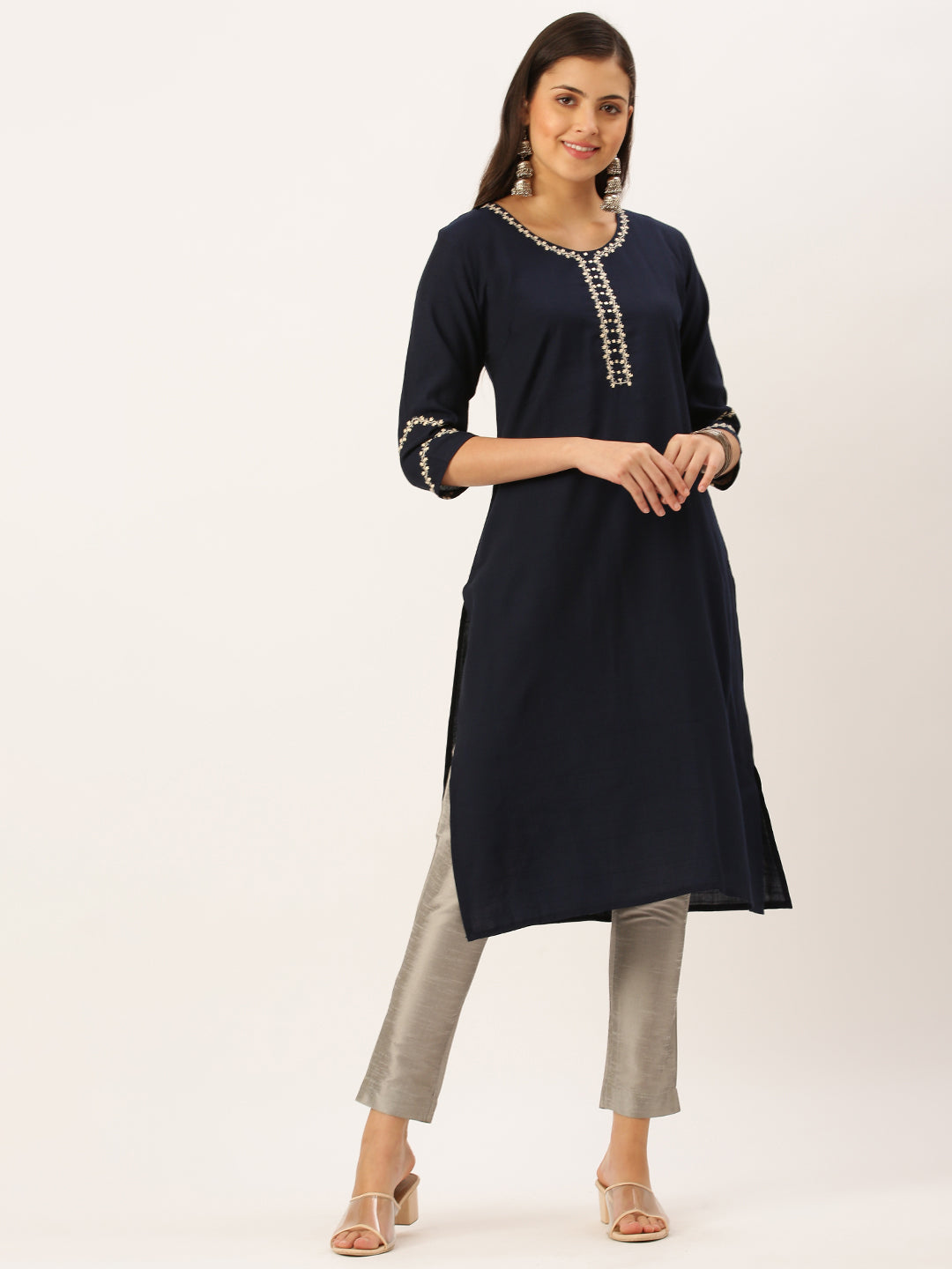 Women's Blue Solid Straight Kurta