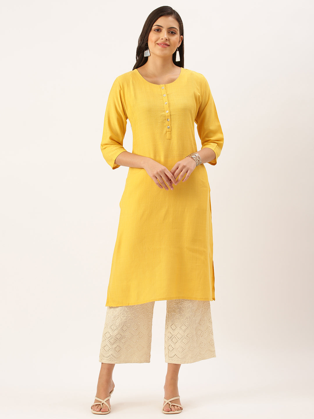 Women's Yellow Solid Straight Kurta