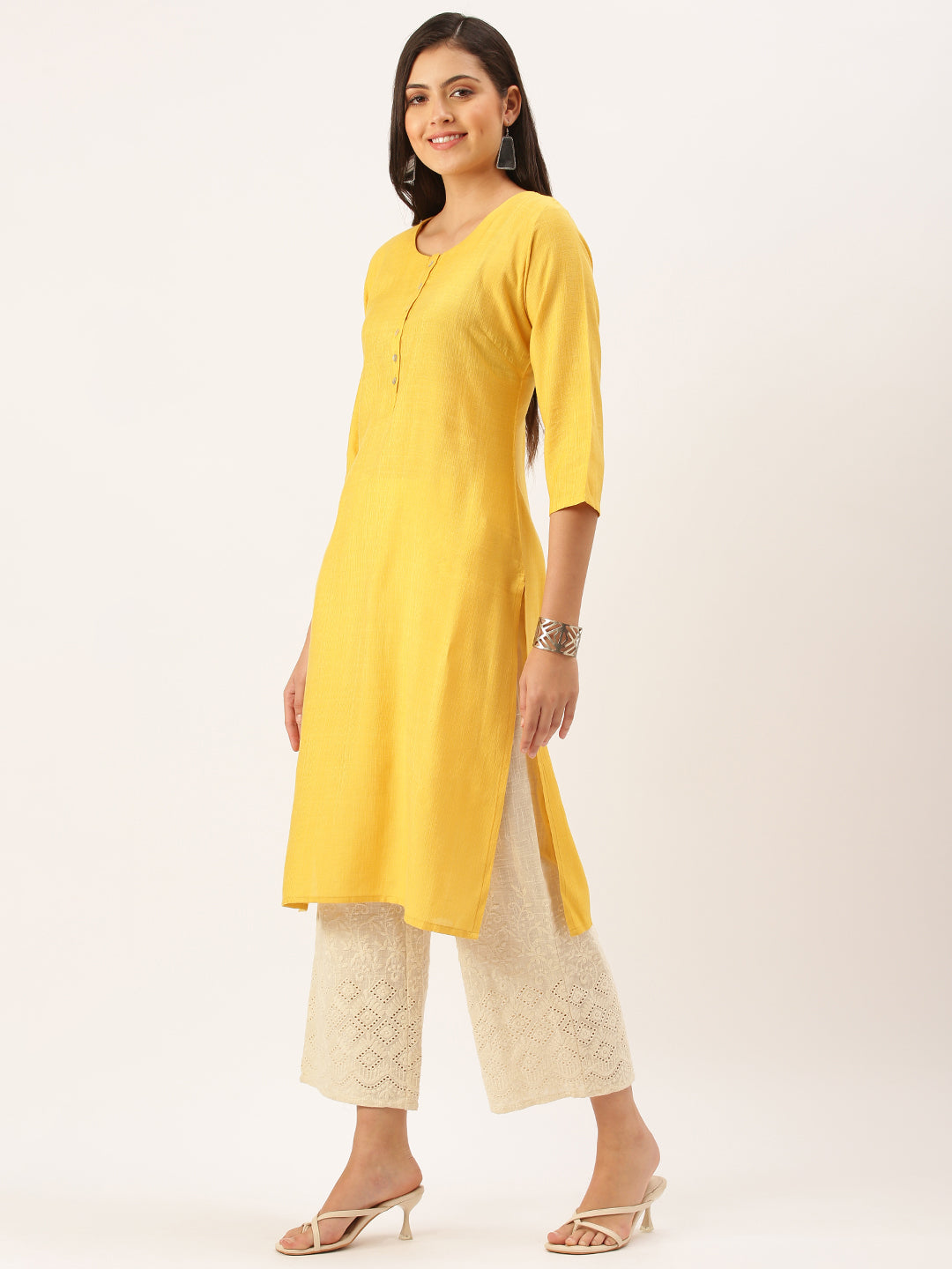 Women's Yellow Solid Straight Kurta