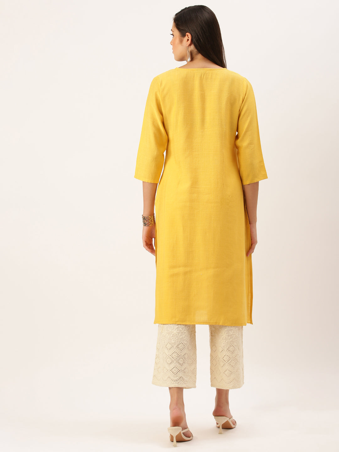 Women's Yellow Solid Straight Kurta