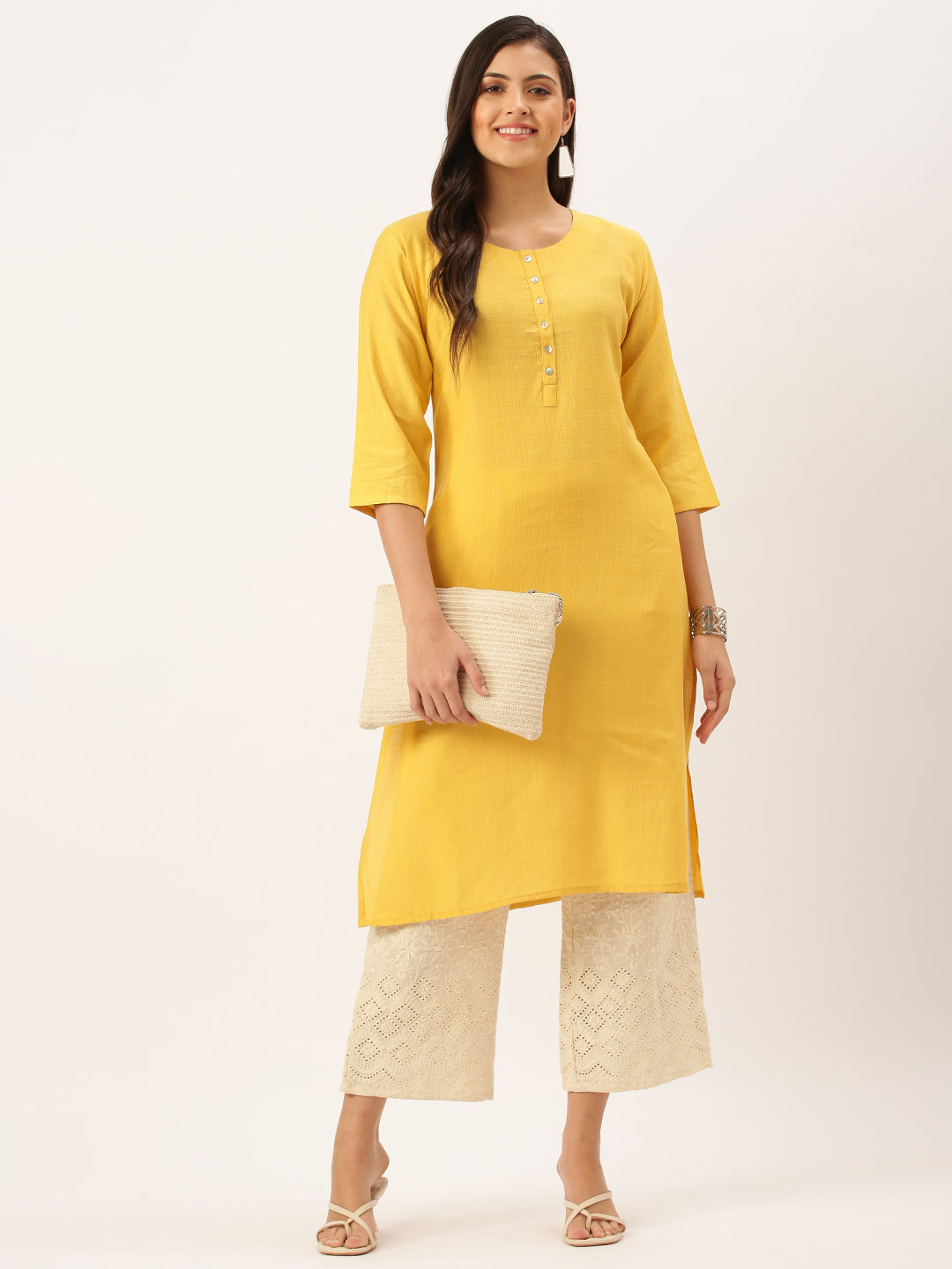 Women's Yellow Solid Straight Kurta