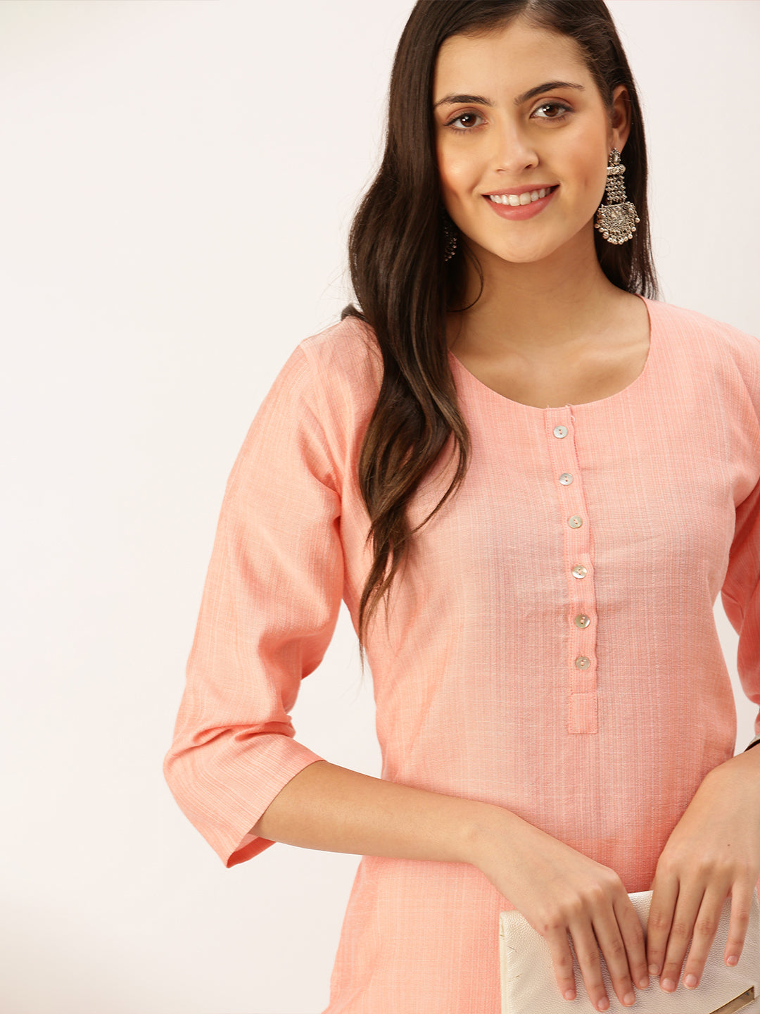 Women's Peach Solid Straight Kurta