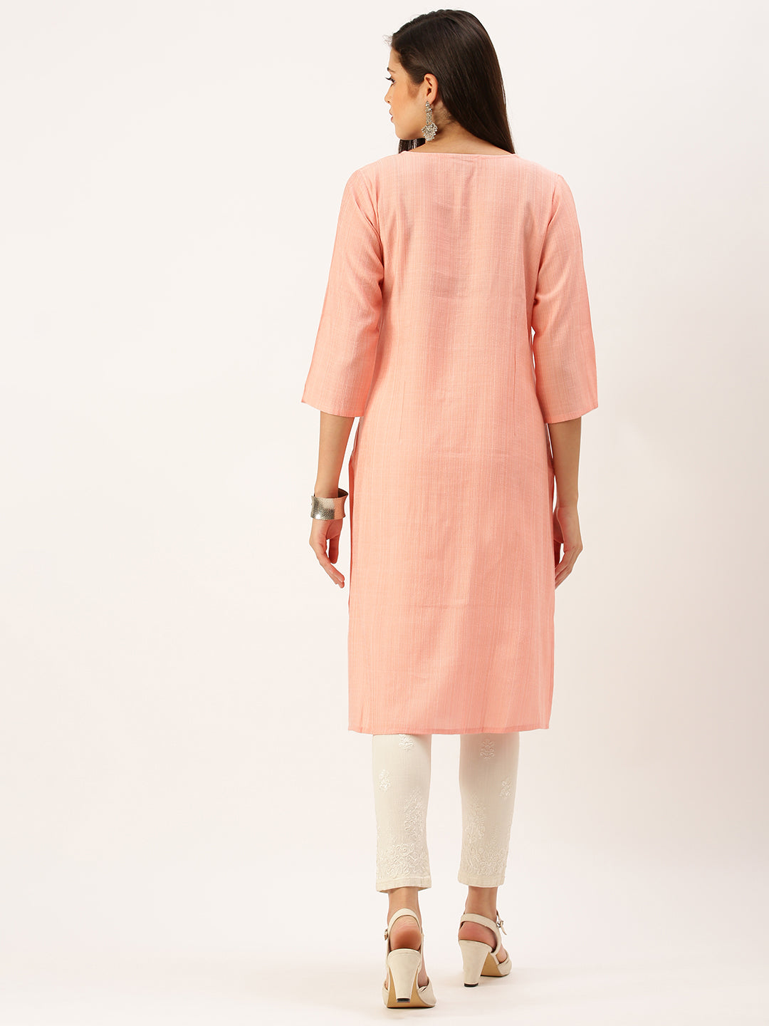 Women's Peach Solid Straight Kurta