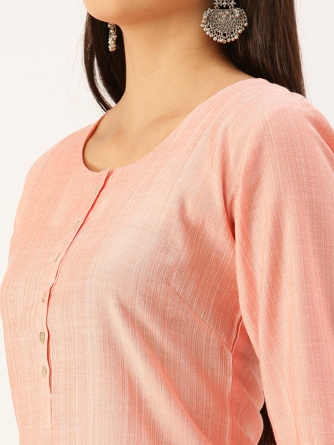 Women's Peach Solid Straight Kurta