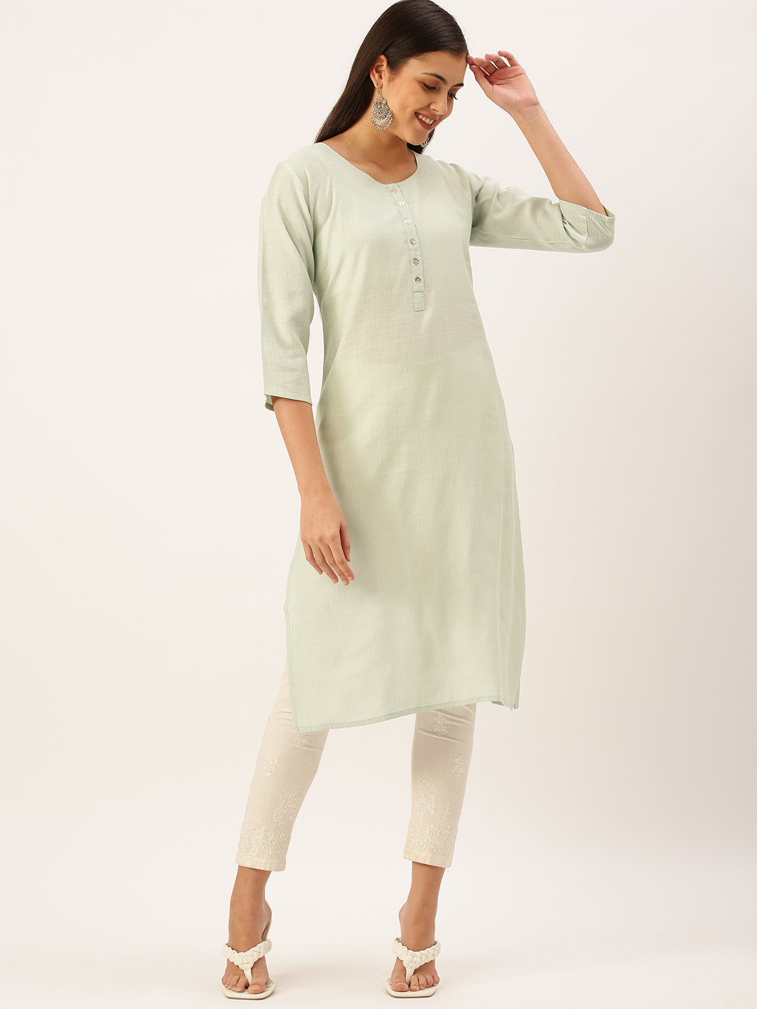 Women's Green Solid Straight Kurta