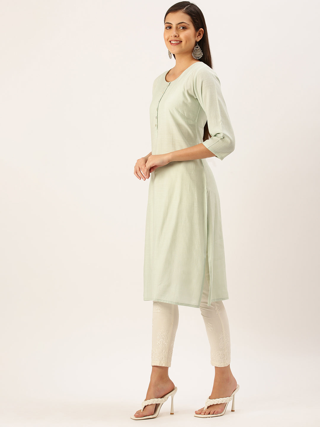 Women's Green Solid Straight Kurta