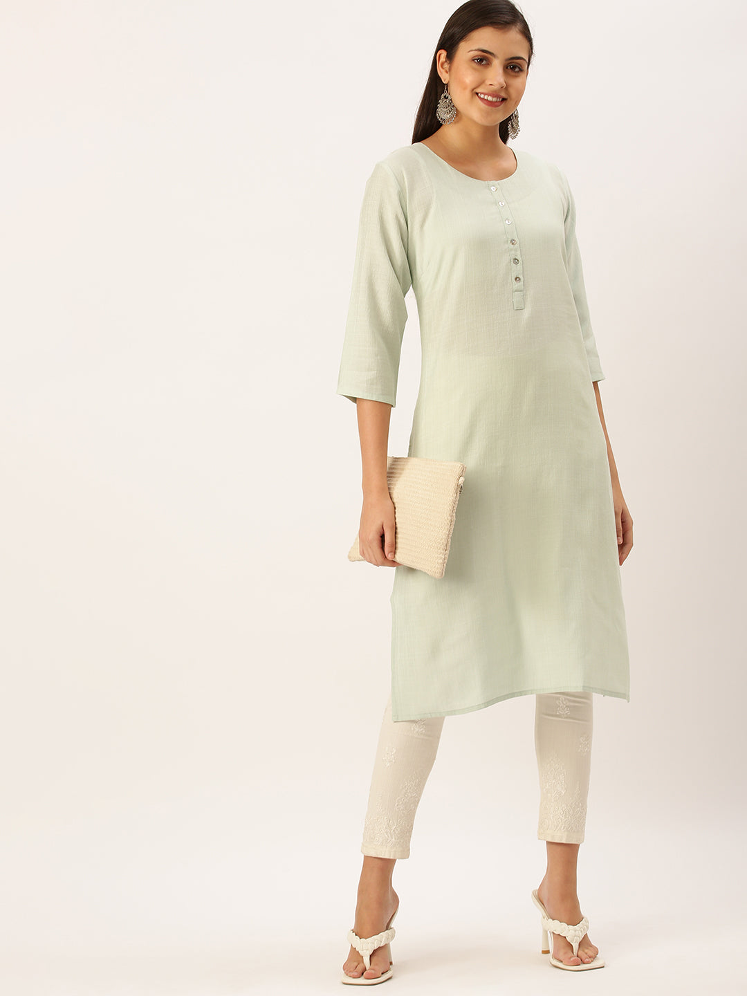 Women's Green Solid Straight Kurta