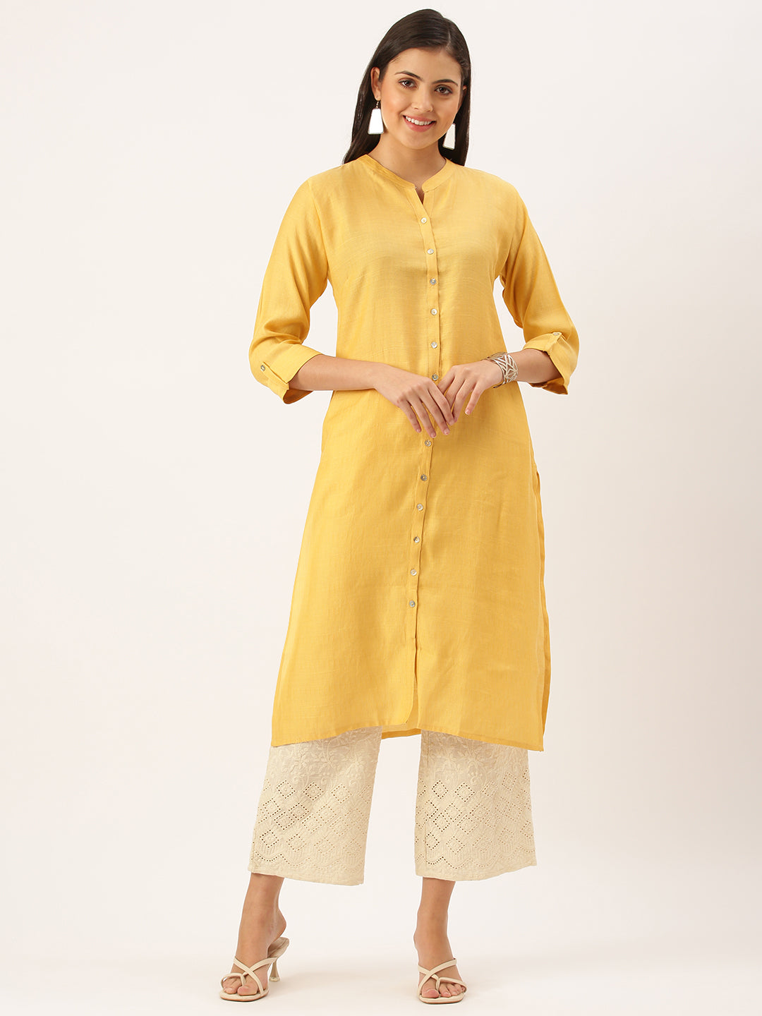 Women's Mustard Solid Straight Kurta