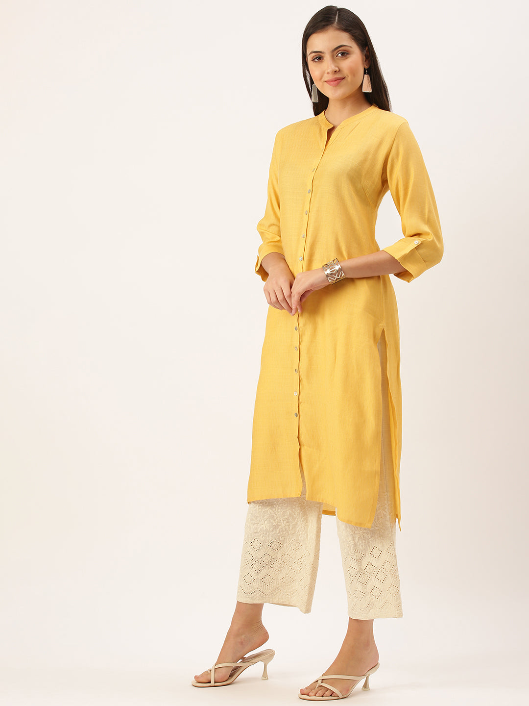 Women's Mustard Solid Straight Kurta