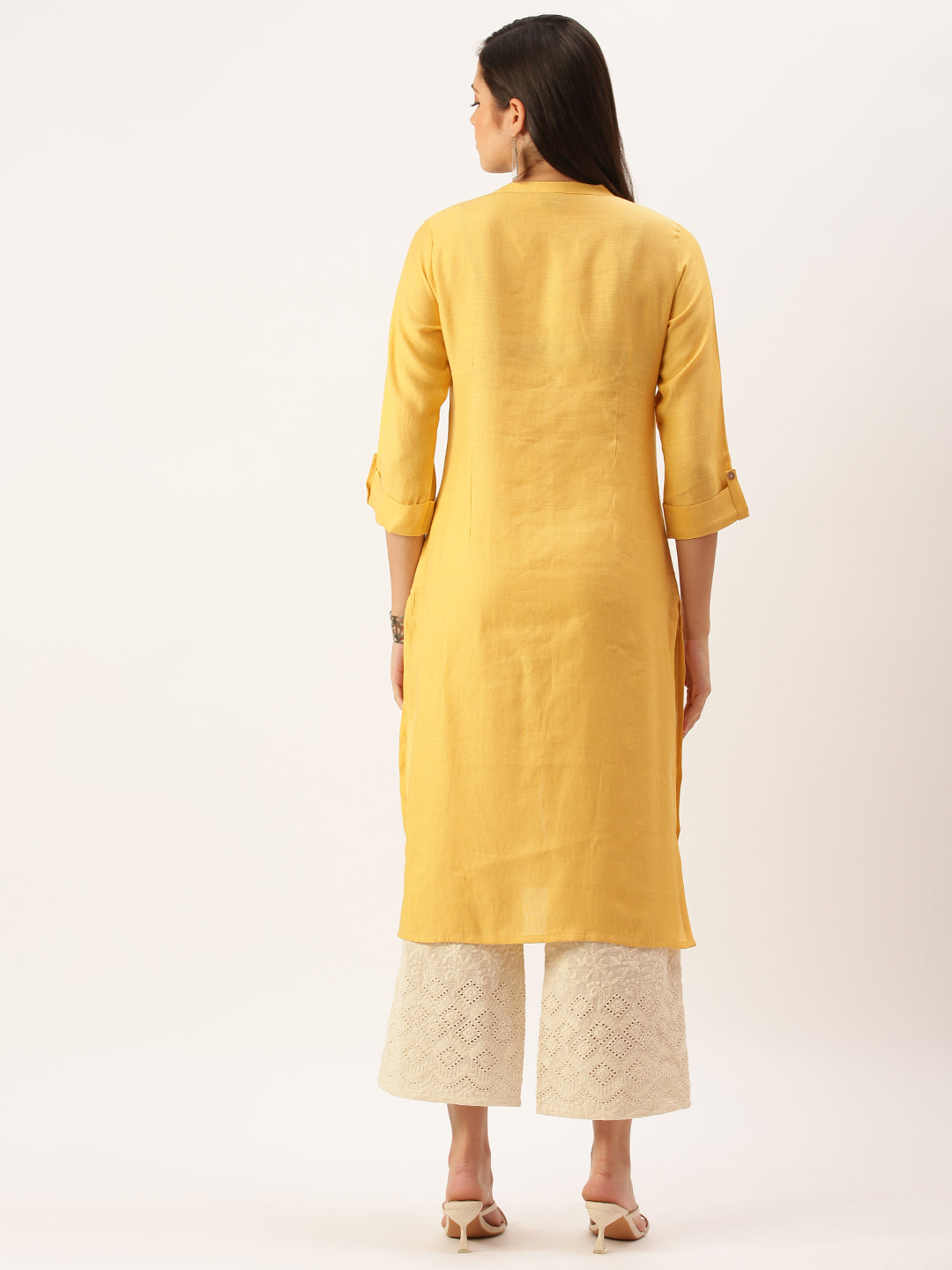 Women's Mustard Solid Straight Kurta